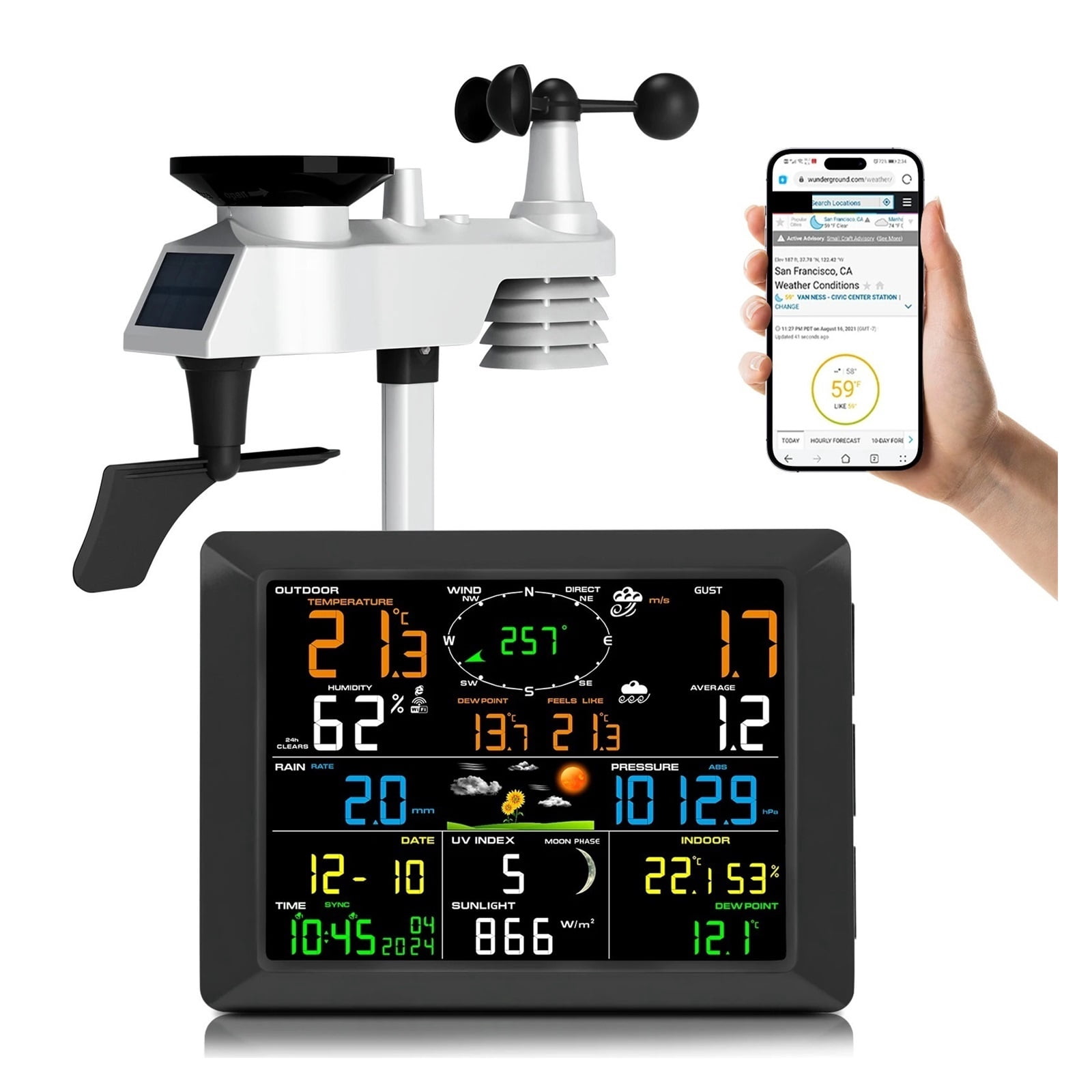 Wireless Weather Station 14-in-1, Real-Time Sync to Weather Underground, 330ft