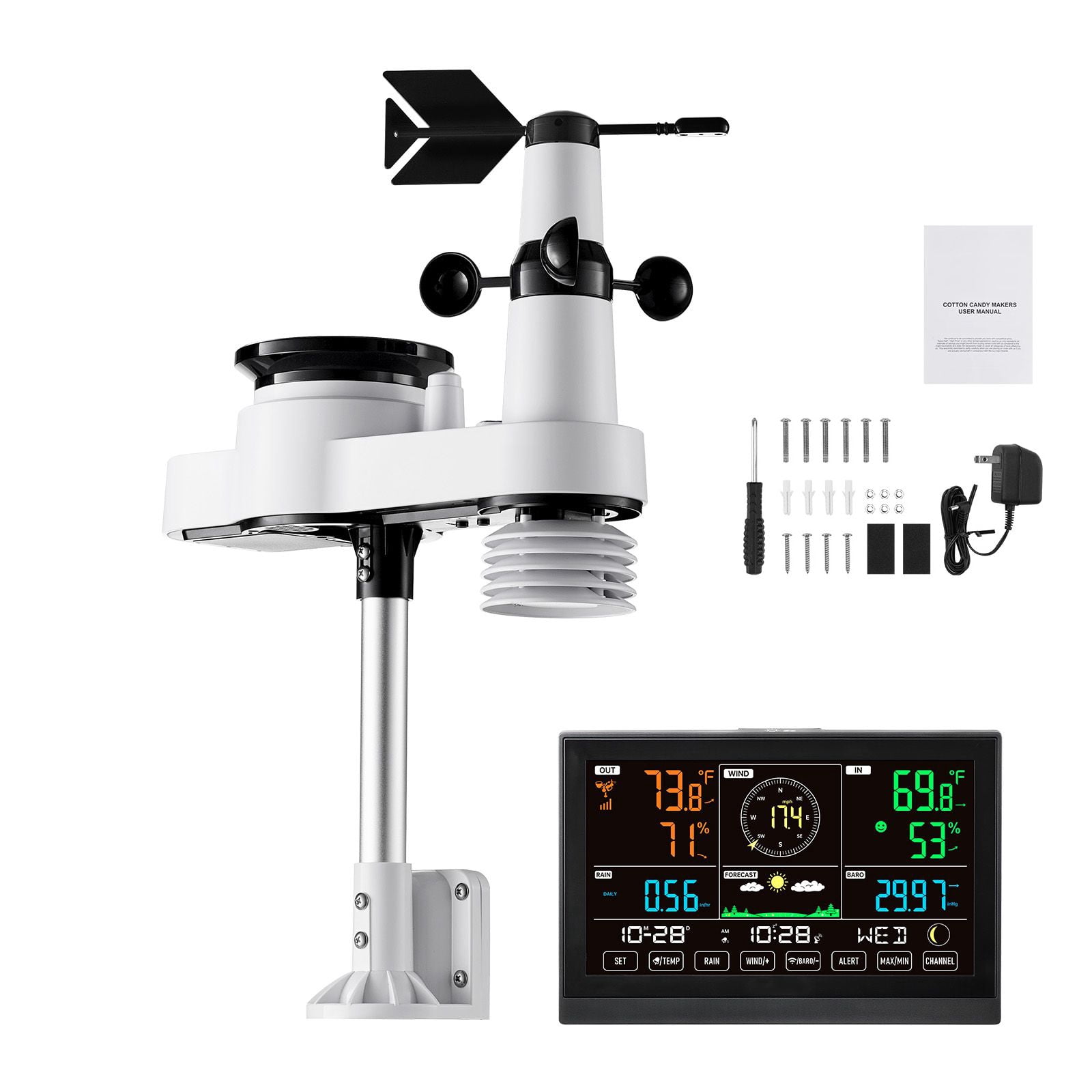Wireless Weather Station 5-in-1 7.5 Inch Display Solar Powered for Home Garden Farm
