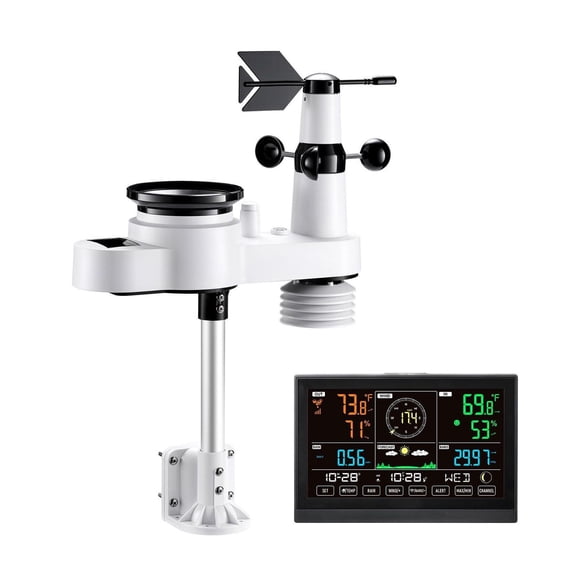 Wireless Weather Station 5-in-1, 7.5 VA Display, Solar Sensor, Rain Gauge, Temp & Humidity, Wind Speed/Direction, Indoor/Outdoor Forecast (No WiFi)