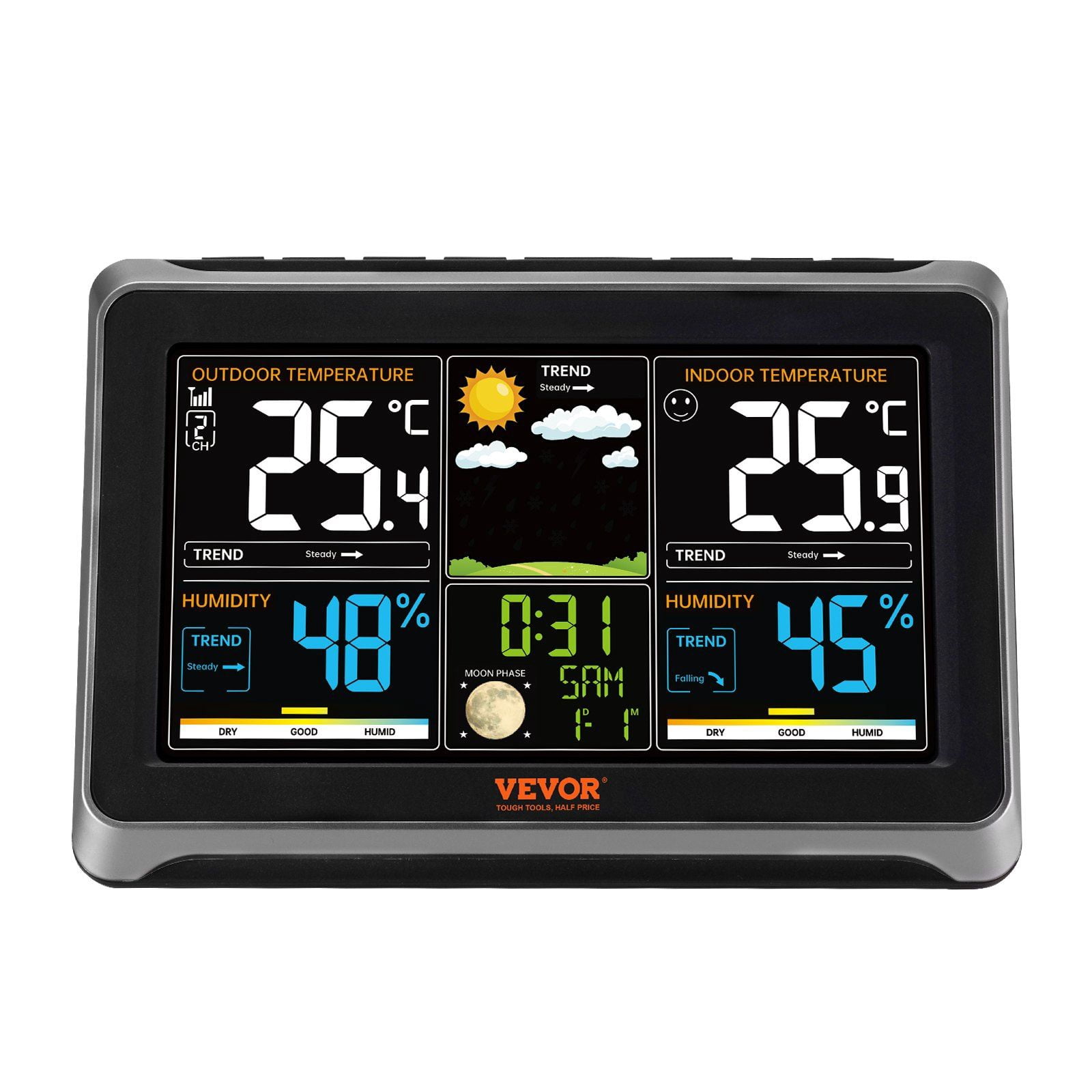 Wireless Weather Station with Indoor Outdoor Thermometer, 7.5" Color Display, Atomic Clock, Forecast, Calendar & Alarms