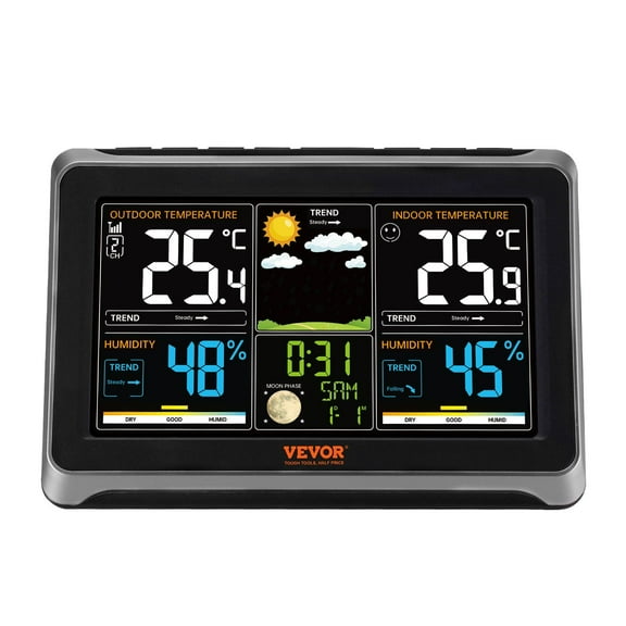 Wireless Weather Station with Indoor Outdoor Thermometer, 7.5" Color Display, Atomic Clock, Forecast, Calendar & Alarms