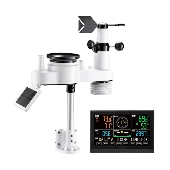 Wireless Weather Station 7-in-1, 7.5" VA Display, Solar Sensor, Rain Gauge, Temp/Humidity, Wind Speed & Direction - Indoor/Outdoor Forecast (No WiFi)