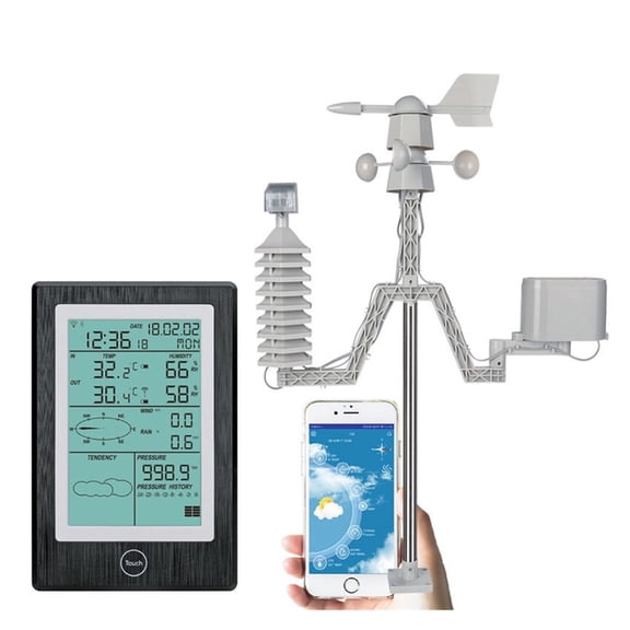 Wireless Weather Station APP Thermometer Hygrometer Rainfall Pressure Wind Speed Direction Weather Data Alarm ,Easy to Install