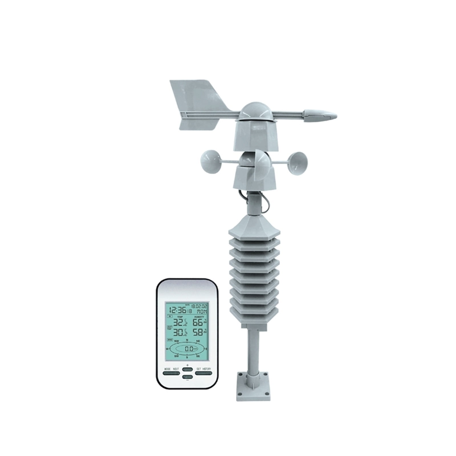 Wireless Weather Station Clock Dual Mount Wind Sensor LCD Outside Wind Speed Direction Home Chill Temperature Humidity Meter ,Easy to Operate
