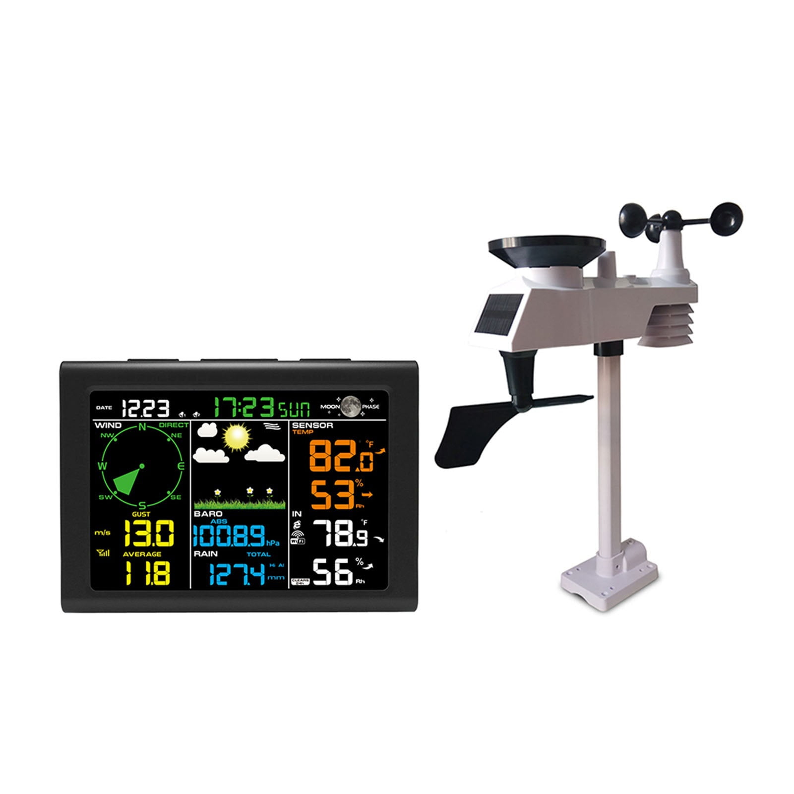 Weather Station with WiFi Wireless Rain Gauge Wind Gauge Humidity Professional Weather Forecast Outdoor Sensor ,Easy to Operate