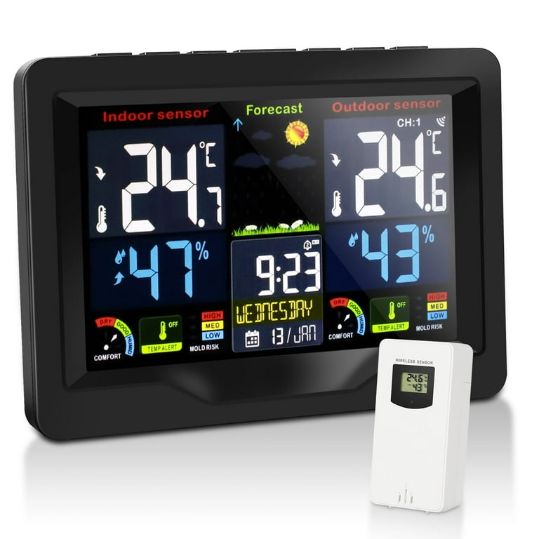 Wireless Weather Station, Digital Indoor/Outdoor Thermometer & Hygrometer  with Temperature Humidity, Weather Forecast with LCD Back-Light, and