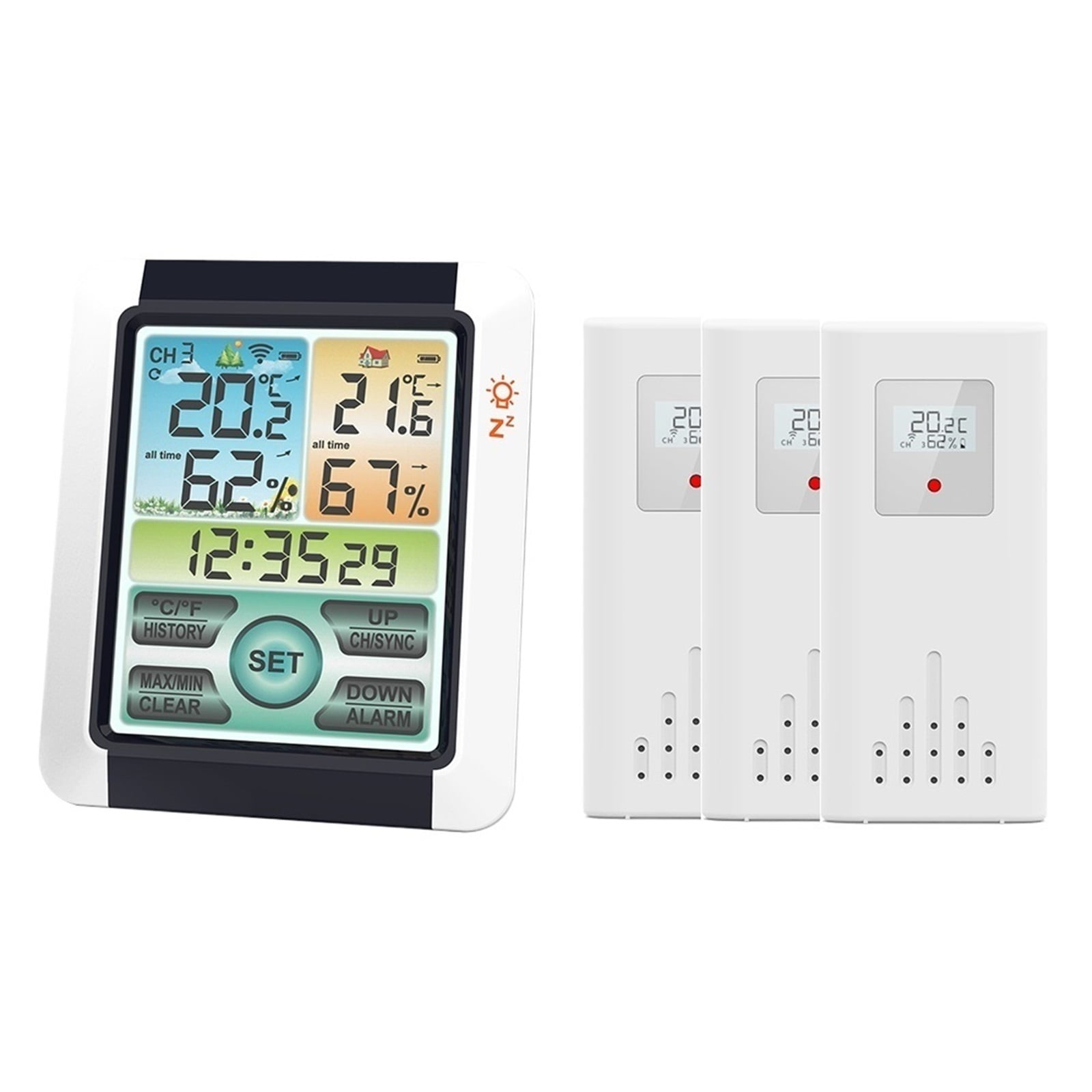 Wireless Weather Station Large Screen Digital Indoor Outdoor Thermometer Hygrometer Monitor Alarm Clock with Transmitter Sensor ,High Precision