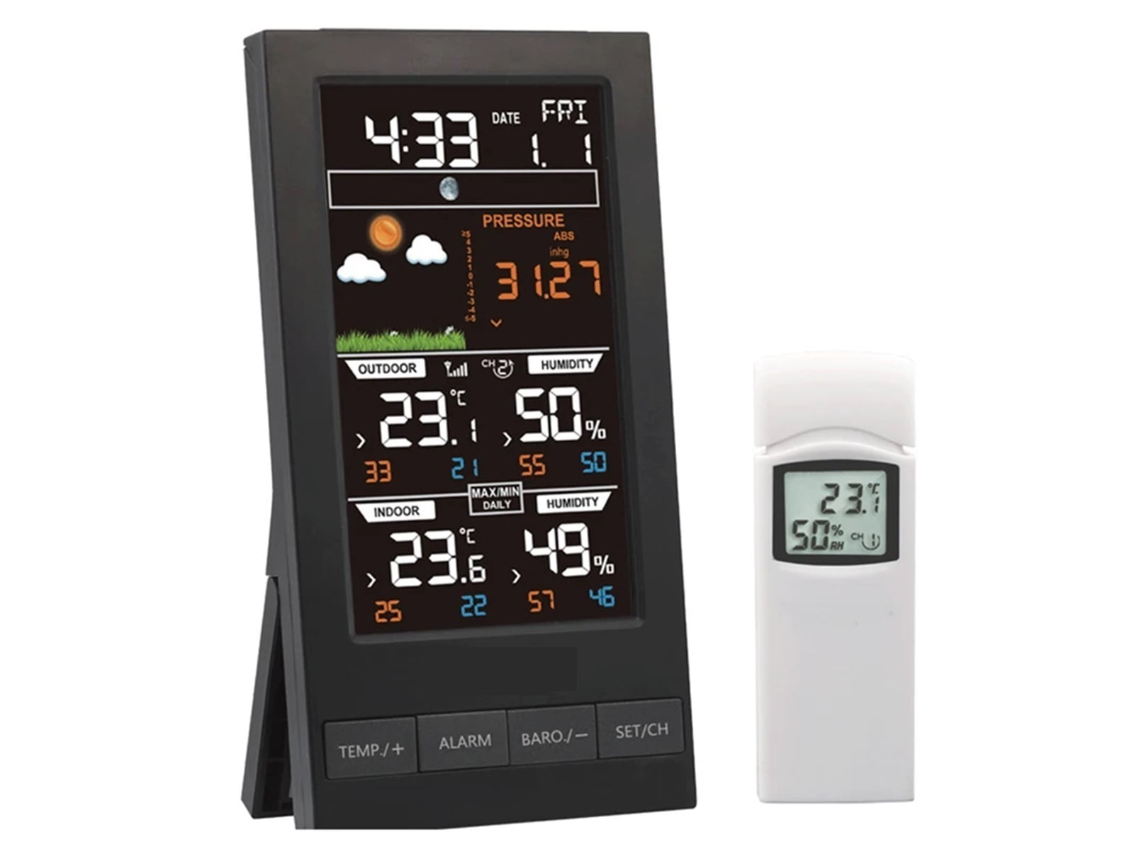 Wireless Weather Station With 1 Sensor, 3 Channels, Color Screen