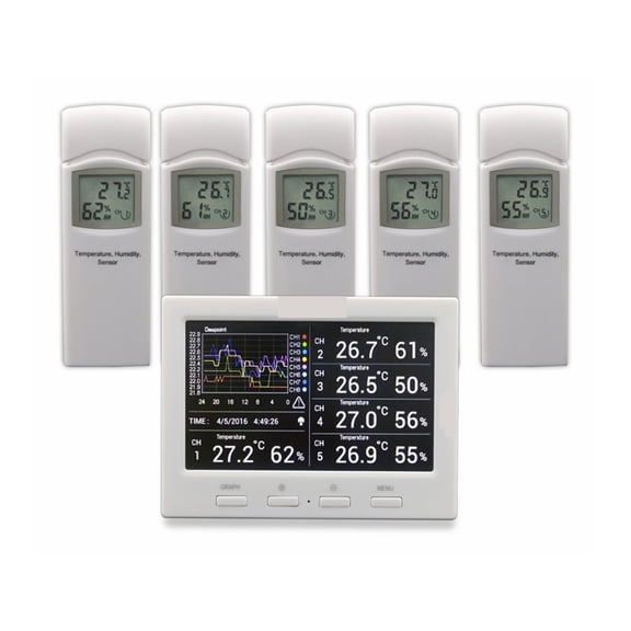Wireless Weather Station With 5 Sensors, 5 Channels, Color Screen, Data Logger, Connect To PC