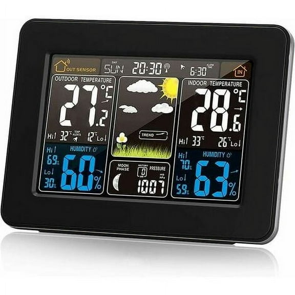 Wireless Weather Station With Alarm And Temperature/Humidity/Barometer/Alarm/Lunar/Weather Clock With Outdoor Sensor Digital Color Display Pt3365