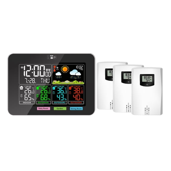 Wireless Weather Station with 3 Remote Sensors, VA Color Display 4-Zone Monitor
