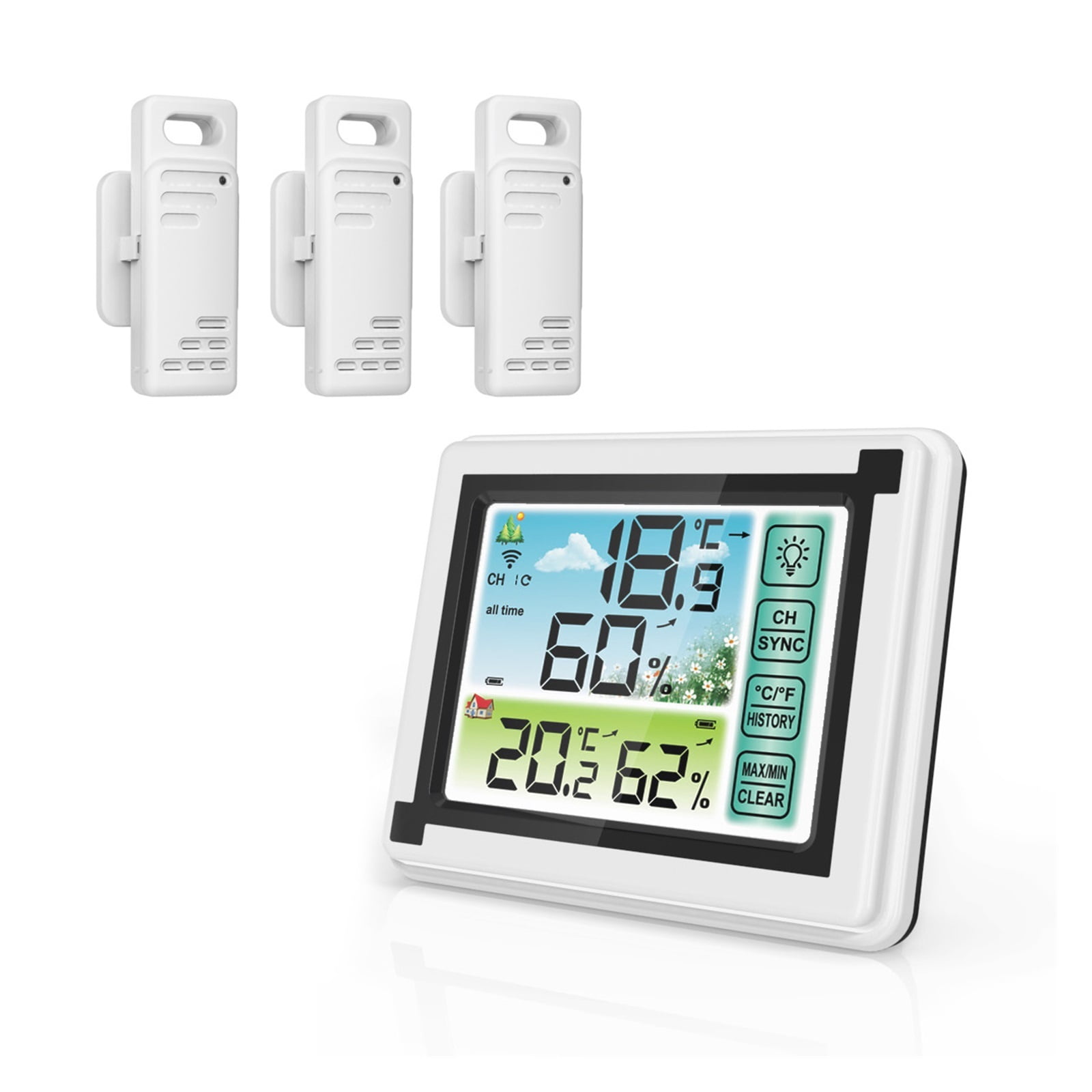 Wireless Weather Station with 3 Sensors, Color Screen Humidity Monitor, IPX4 - 3 SENSORS