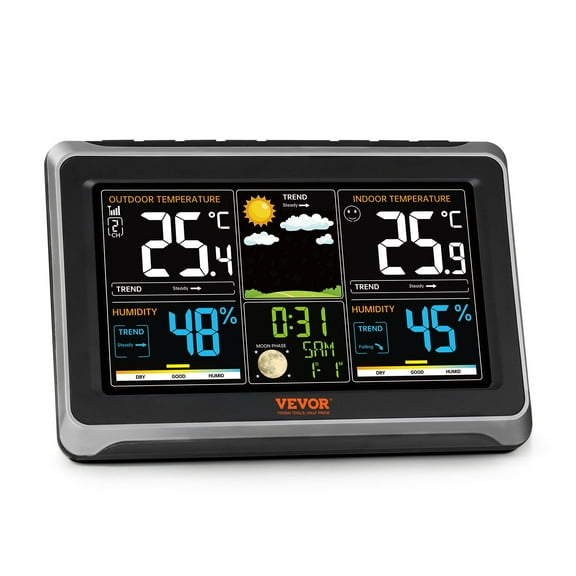 Wireless Weather Station with 7.5" Large Color Display, Indoor Outdoor Thermometer, Atomic Clock, Forecast, Calendar, Alarm, Adjustable Backlight