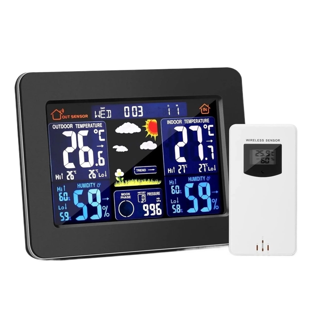 Wireless Weather Station with Large Color Screen, Digital Wall Mounted Clock