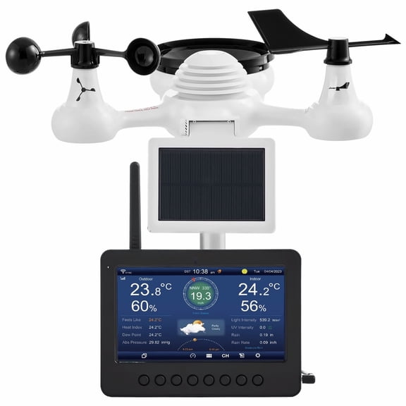 Wireless Weather Station with WiFi, 7" TFT Display, Solar Powered Sensor - Indoor Outdoor Temperature, Humidity, Wind Speed, Rainfall Monitor