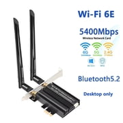 Wireless WiFi 6E PCIe Adapter with Bluetooth 5.2, AX5400M Tri-Band 6GHz/5GHz/2.4GHz Wireless Network Adapter, 2 High Gain Antennas, Drive-Free for Windows 10/11 Desktop, Black 64bit