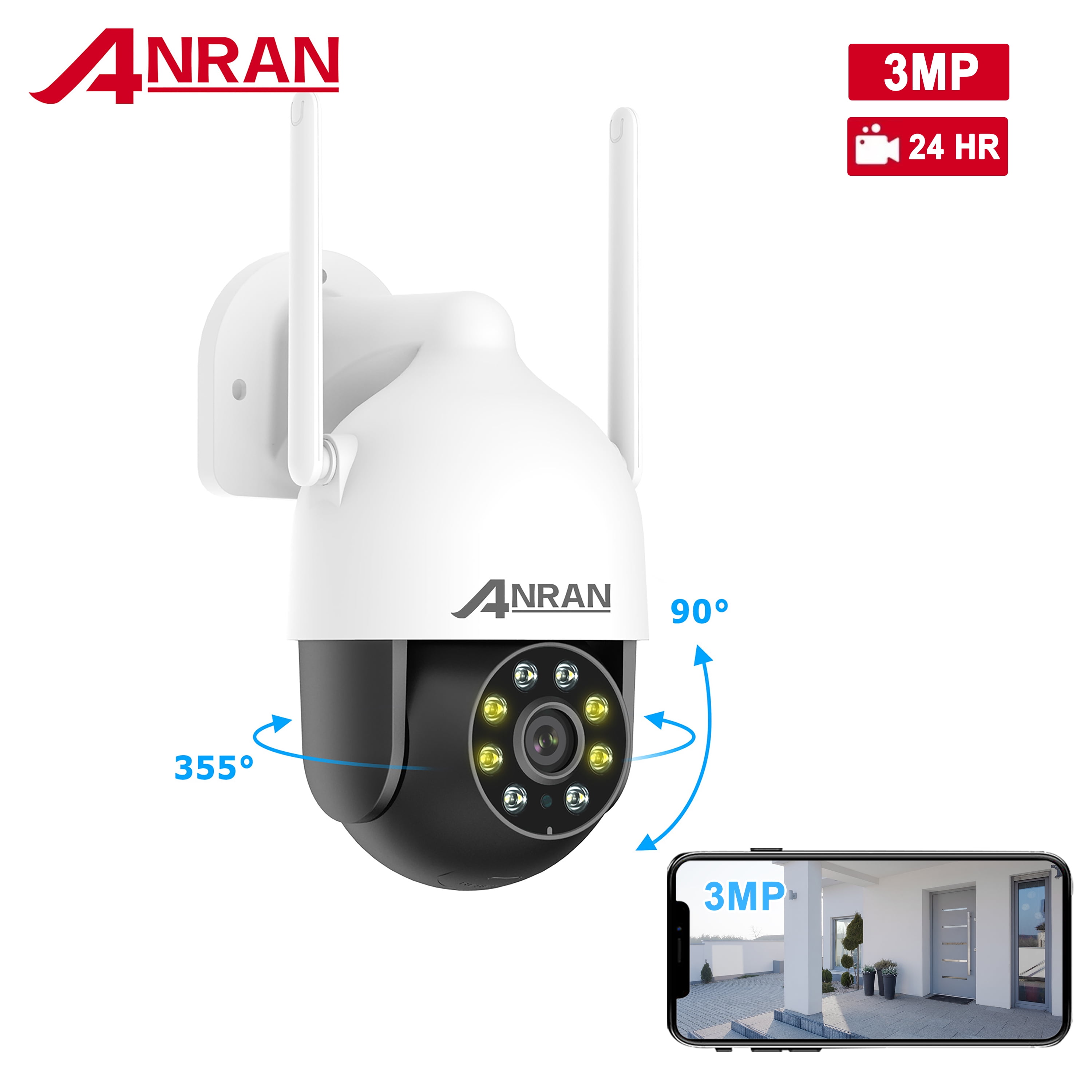 AOSU Solar Security Cameras Wireless WiFi, 360° View 2K Outdoor Camera with  Smart Siren Spotlights, Color Night Vision, Waterproof Home Surveillance