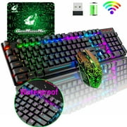 Wireless/Wired Gaming Keyboard Mouse Combo For Mac PC Computer LED Backlit Rechargeable