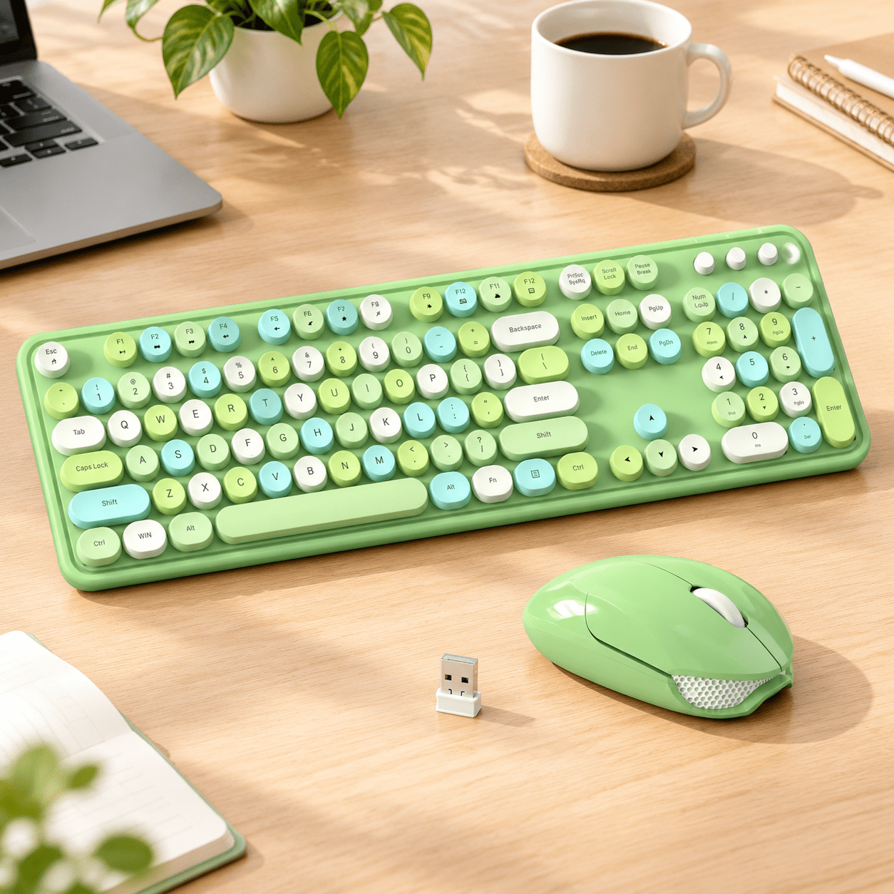 Green Computer Mouse Plug In Wireless and Mouse Set, 104 Keys Full-Sized 2.4 GHz, Green Mixed, Round ...