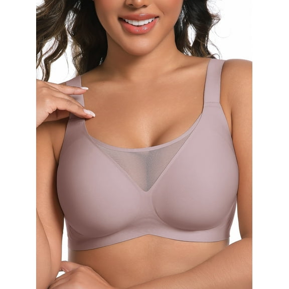 Wireless bras for women no underwire women’s bra wirefree full support and lift up for large busted women push up bras for women no wire full supportive seamless comfort bra everyday bralette Grey L