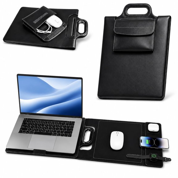 Wireless charging laptop bag, 16 inches, charger mobile workstation kit, built-in charger, includes foldable desktop pad, mouse pad and technology item storage and organization tools