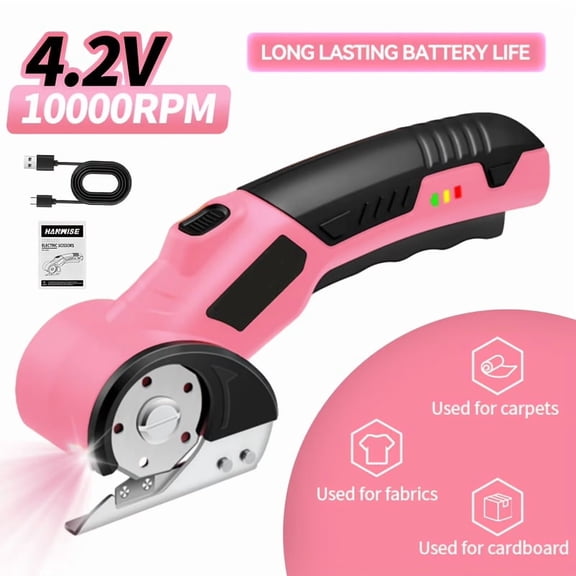 Wireless electric scissors, rechargeable cardboard scissors, scissors with safety lock and LED light, used for thick cardboard, carpets, leather, plastic, fabrics, handicrafts, art and handmade tools