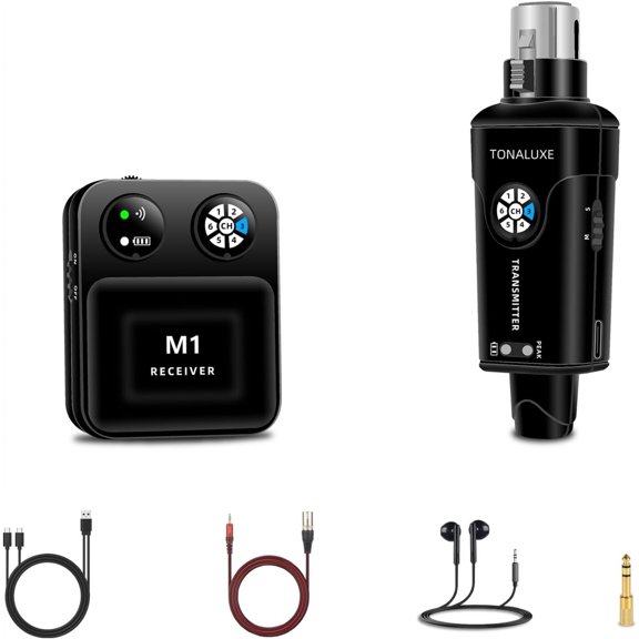 Wireless in-Ear Monitor System, 2.4GHz Stereo/Mono IEM with Rechargeable Transmitter and Bodypack Receiver, 6 Channels, 196ft Range for Studio Recording, Band Rehearsal and Live Performance