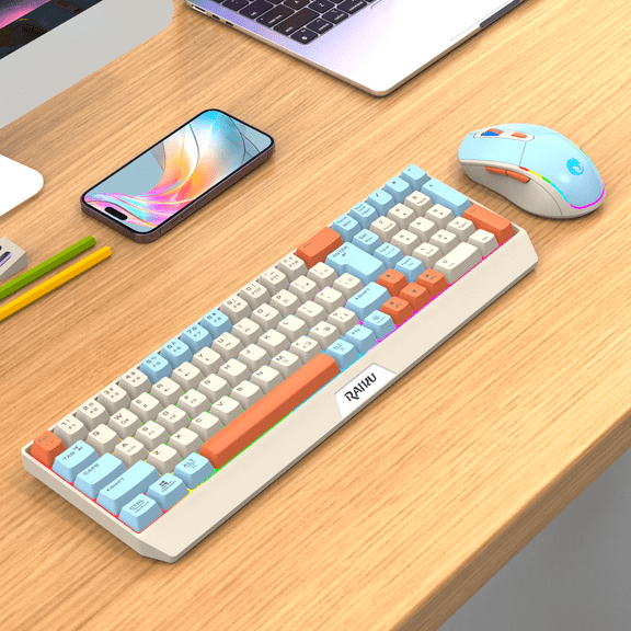 Wireless keyboard and mouse combination charging gaming silent BT5.0 and 2.4G USB dual-mode 7-color backlight, USB-C interface RGB backlight suitable for Mac laptops and desktop computers