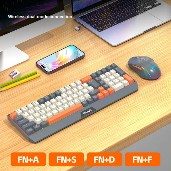 Wireless keyboard and mouse combination charging gaming silent BT5.0 and 2.4G USB dual-mode 7-color backlight, USB-C interface RGB backlight suitable for Mac laptops and desktop computers