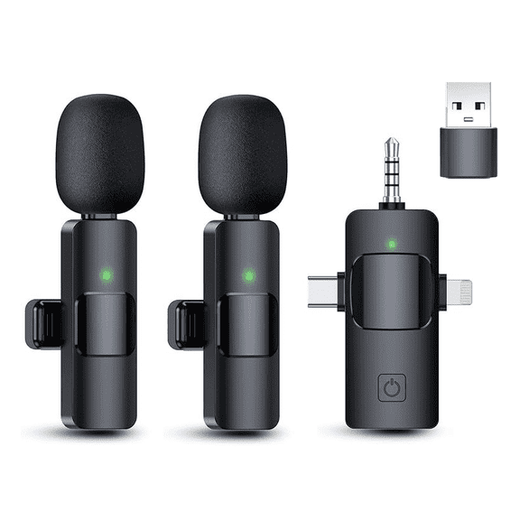 Wireless lavalier Microphone, Type-C, Lightning, 3.5mm Interface, USB Four in one, Phone Camera Computer Microphone, Noise Cancelling Microphone
