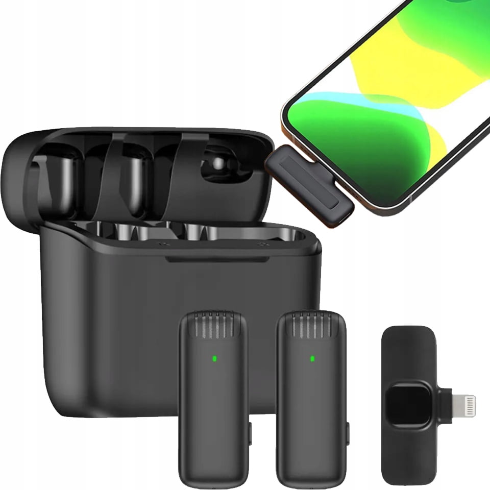 Wireless lavalier microphone with charging case for outdoor recording