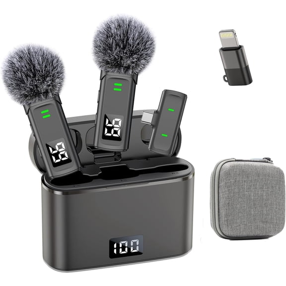 Wireless Lavalier Microphone for iPhone USB C Lav Mic for iPhone 17 16 Android Phone Microphone Video Recording TikTok Vlog Noise Canceling Clip On Microphones with Charging Case 35H Battery Life