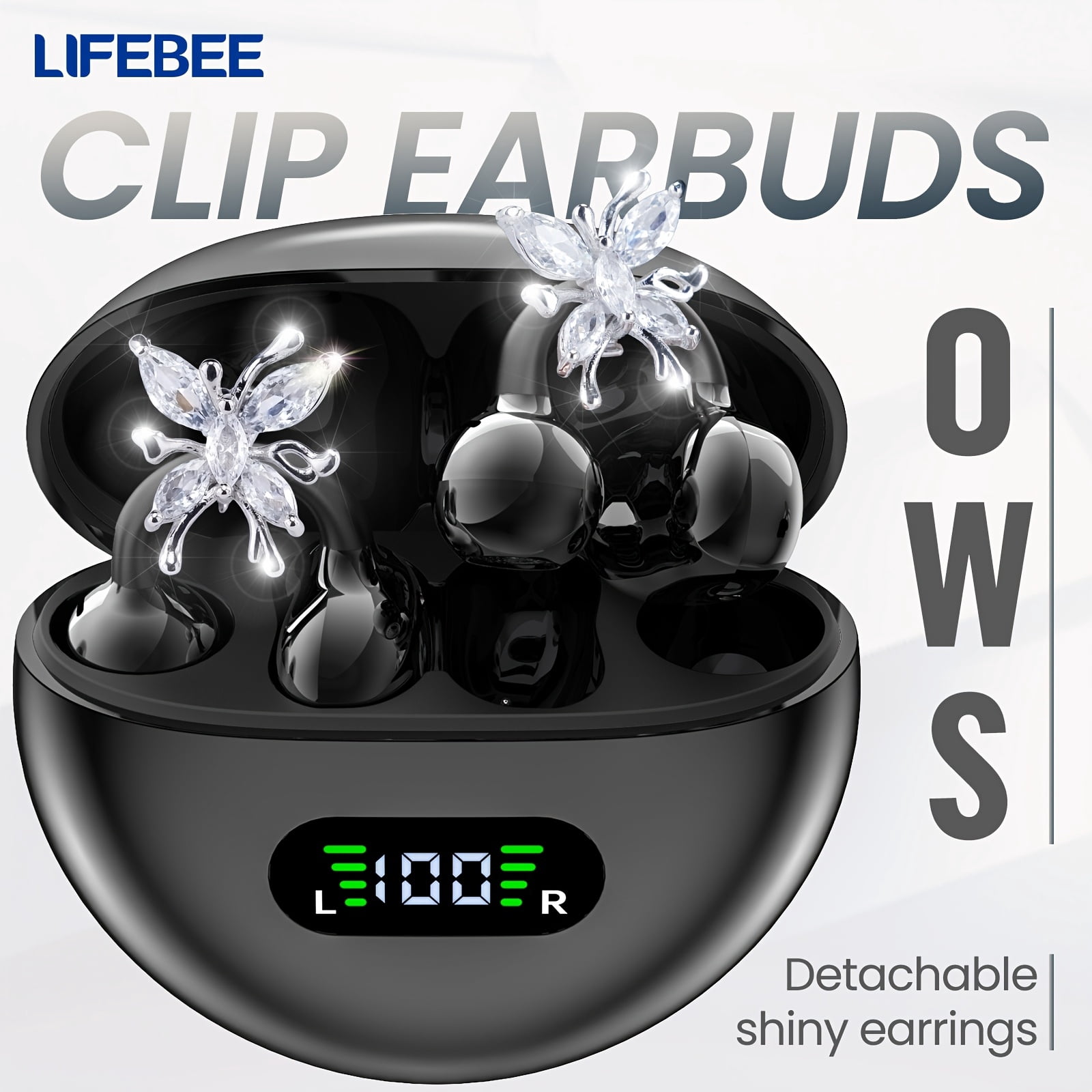 Wireless open earbuds, OWS clip-on earbuds, butterfly earring earbuds, pure stereo sound, suitable for sports/sports/outdoors, wireless earbuds, clip-on earbuds, travel earbuds, fashion earbuds, gift