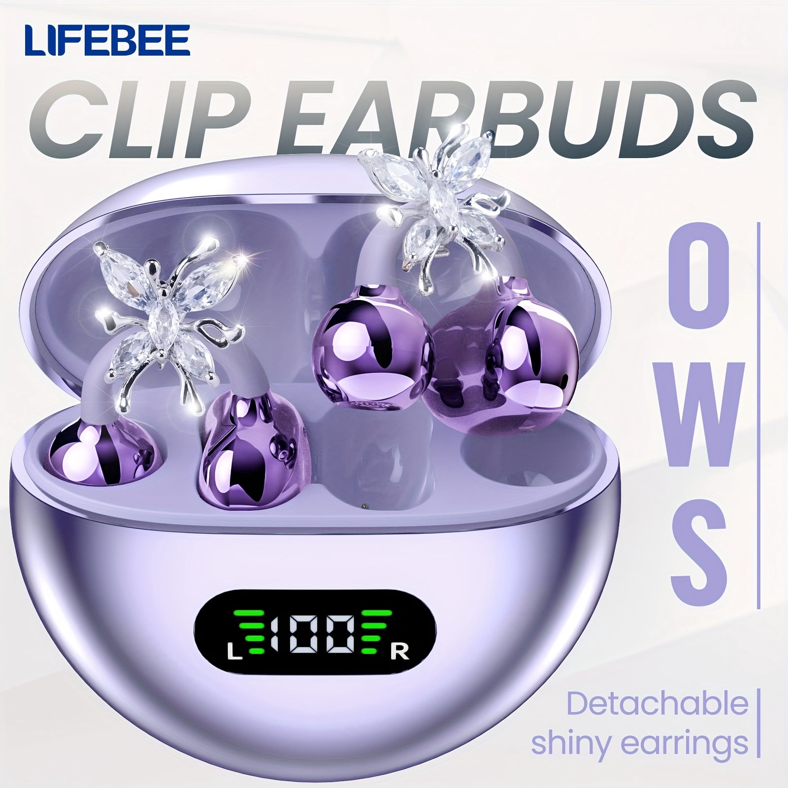 Wireless open earbuds, OWS clip-on earbuds, butterfly earring earbuds, pure stereo sound, suitable for sports/sports/outdoors, wireless earbuds, clip-on earbuds, travel earbuds, fashion earbuds, gift