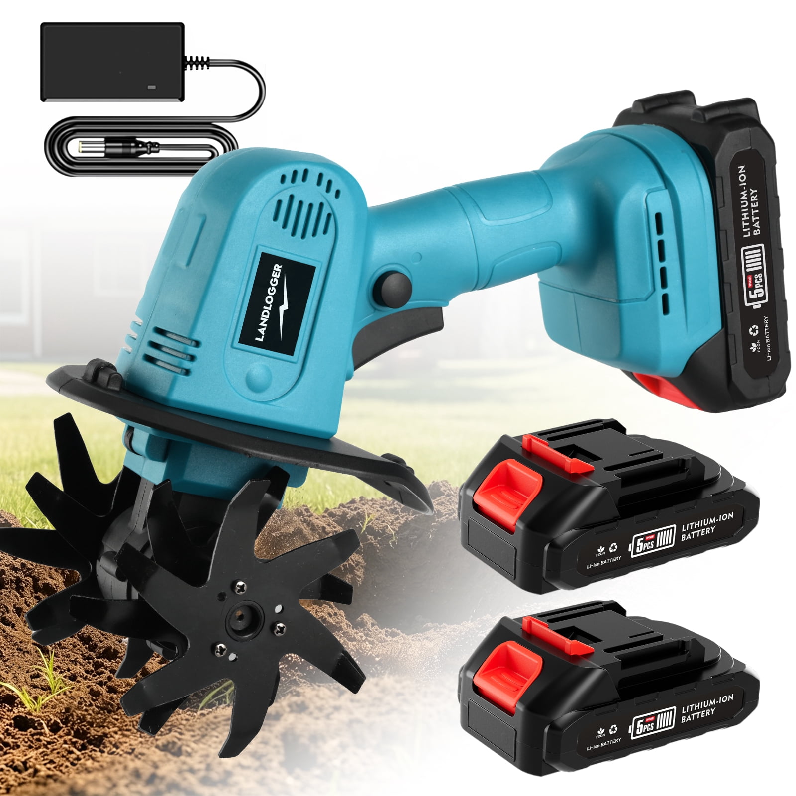 Wireless tiller, electric garden cultivator, lightweight handheld tiller blue Cultivator Battery *1