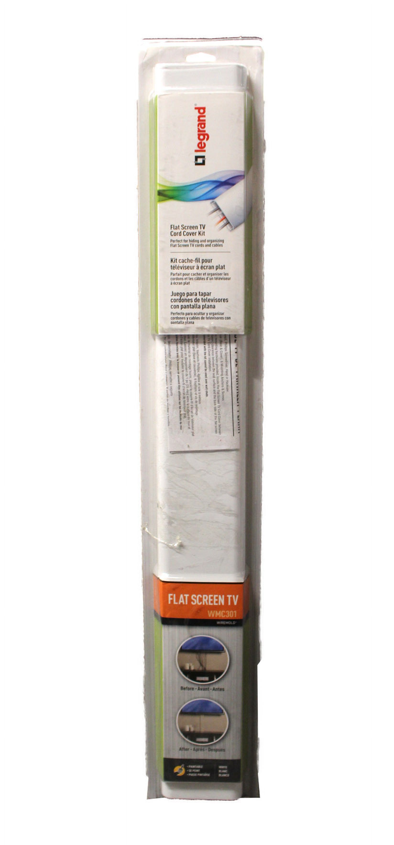 Wiremold 30" Flat Screen TV Cord Cover Kit Cover White Plastic