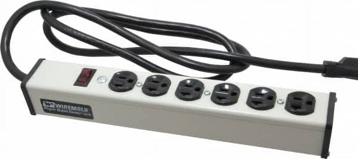 Wiremold 6 Outlets, 120 Volts, 20 Amps, 6' Cord, Power Outlet Strip