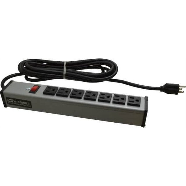 Wiremold 7 Outlets, 120 Volts, 15 Amps, 15' Cord, Power Outlet Strip
