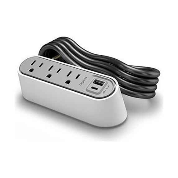 Wiremold Desktop Power Center Series Power Center Slim - 6ft Cord - White - Power strip - input: Type B - output connectors: 3 (3 x Type B, 24 pin USB-C, USB) - 6 ft cord - gloss white, gray