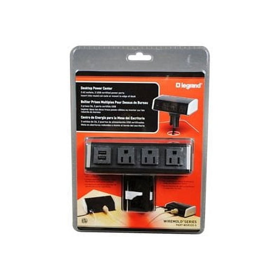 Wiremold / Legrand Desktop Power Center W/ 3 Outlets, 2 USB Chrg Ports