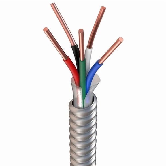Wirenco 10/4 Metal Clad (MC) Cable with Ground, Aluminum Armor and Solid Copper Conductors (15Ft Cut)