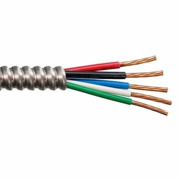 Wirenco 4/4 Metal Clad (MC) Cable with Ground, Aluminum Armored, Stranded Copper Conductors (5Ft Cut)