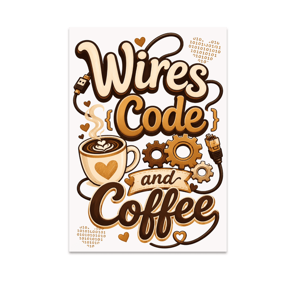 Wires Code and Coffee - Nerdy Charm Decor - 13x19 Poster Print