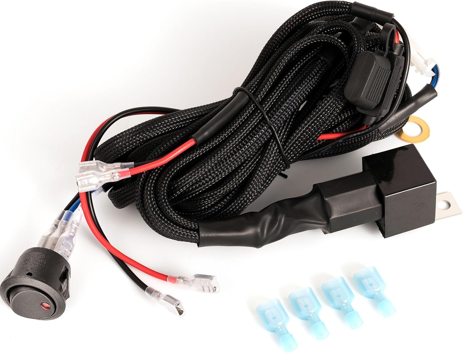 Wiring Harness 2 Lead, 12V 40A Rock Switch Relay Fuse Nylon Wiring