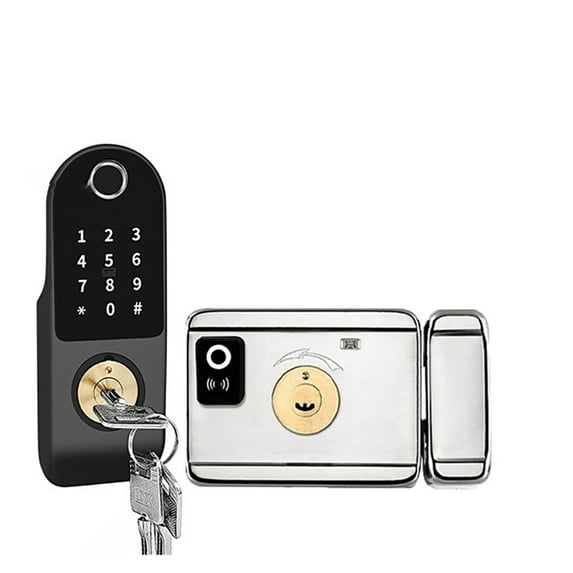 No Wiring Waterproof Tuya Smart Door Lock Double Sided Fingerprint Rim Lock Smart Card Digital Code Outdoor Electronic Lock ,Flexible Password Options