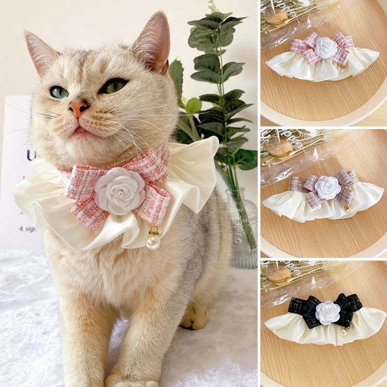 Wirlsweal Cat Collar Elegant Camellia Fake Pearl Decor Pleated Pet