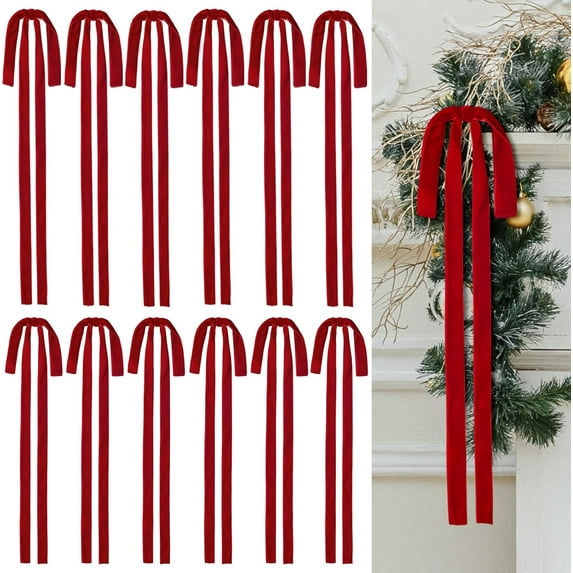 Wironlst 12Pcs Velvet Christmas Bows Large Vintage Velvet Bows for Christmas Tree, Garland Staircase Wreaths Holiday Xmas Decorations (Red)