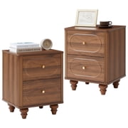 Wirrytor 2-Drawer Fluted Nightstand Set of 2, Mid-Century Bedside Table , Night Stands for Bedroom, Sofa Side End Table with Drawers for Small Spaces Walnut