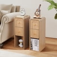 thumbnail image 1 of Wirrytor Mid-Century Modern Narrow Nightstand Set of 2 for Bedroom, Slim Bedside Table and Side End Table with 2 Drawers, Natural Oak, 1 of 13