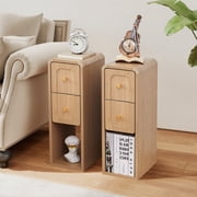 Wirrytor Mid-Century Modern Narrow Nightstand Set of 2 for Bedroom, Slim Bedside Table and Side End Table with 2 Drawers, Natural Oak
